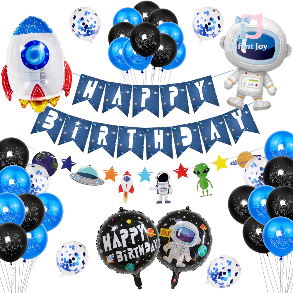 34-piece mega set of balloons (foil and latex) with hanging decoration Happy Birthday Astronaut