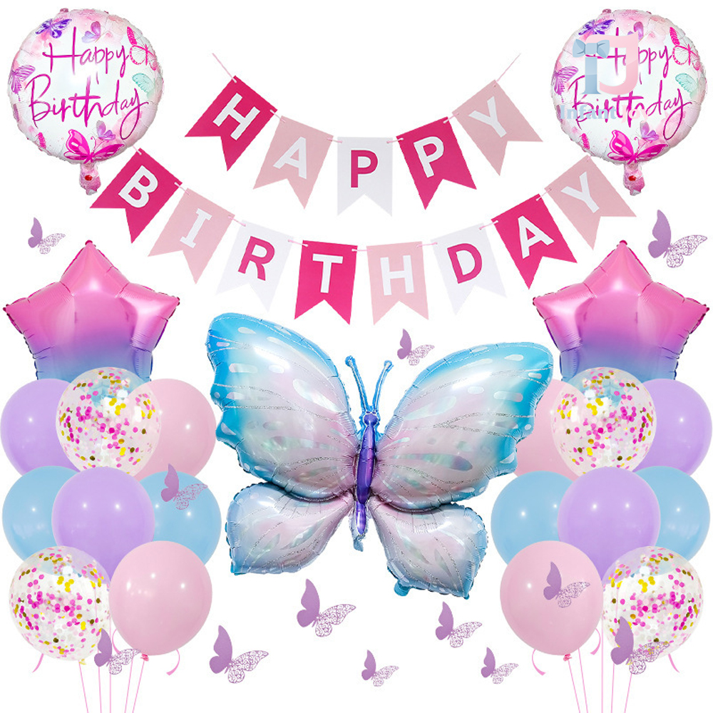 Mega set of 34 pcs. balloons (foil and latex), paper accessories and hanging decoration Happy Birthday Princess