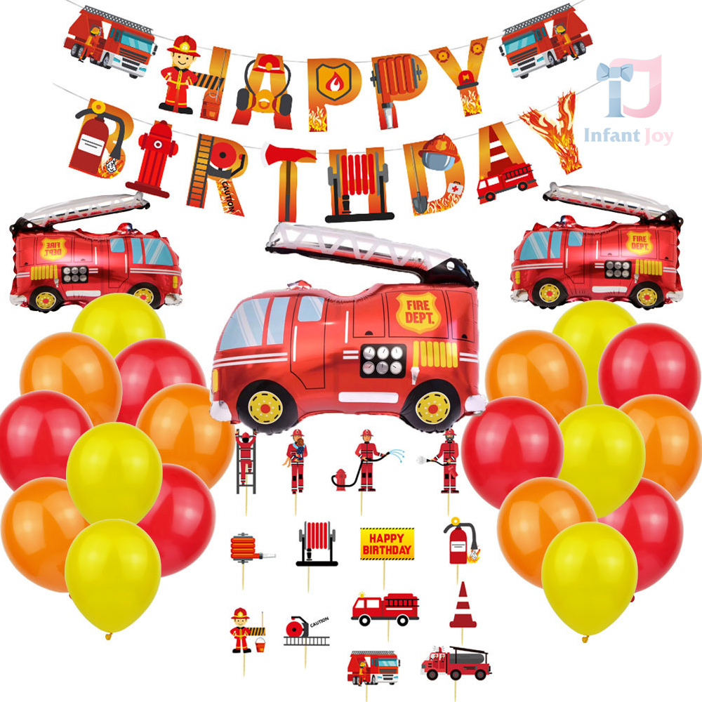 21-piece balloon set (foil and latex) + paper accessories + pendant Happy Birthday Firefighter