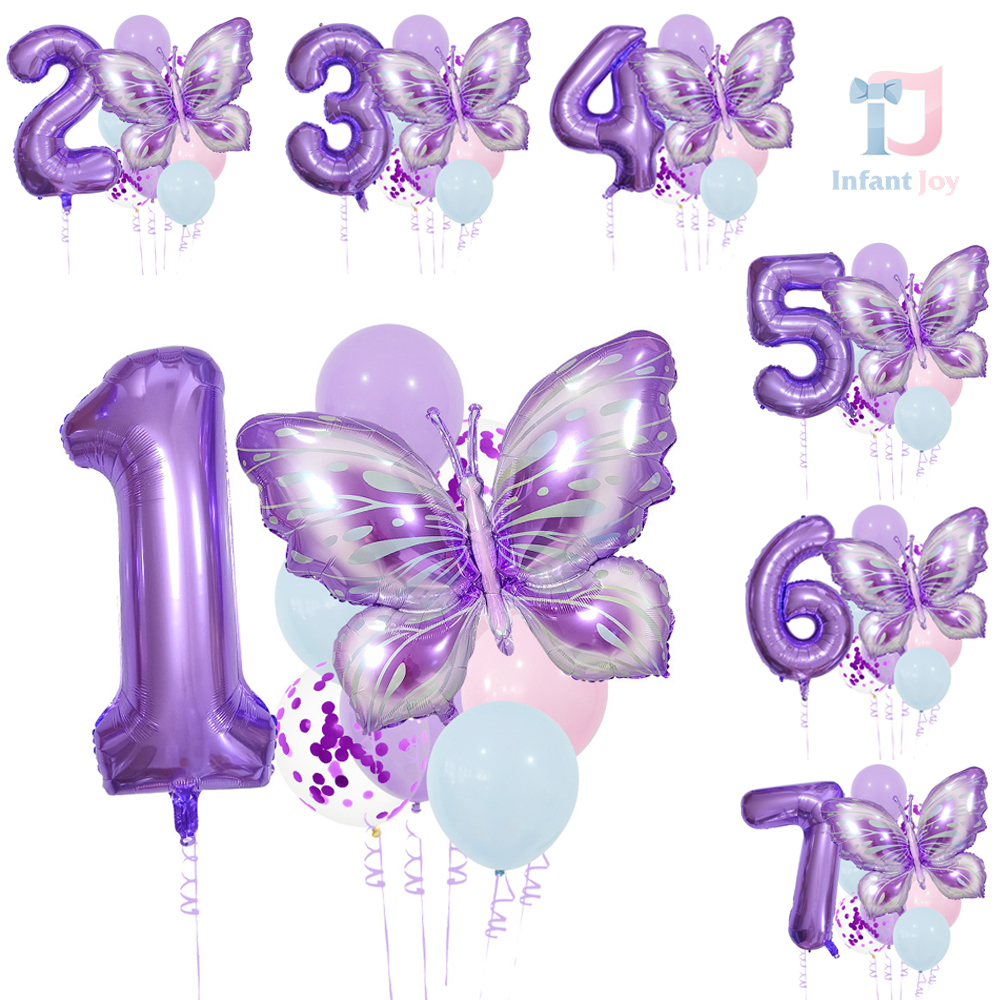 10-piece foil and latex balloons set Butterfly Violet