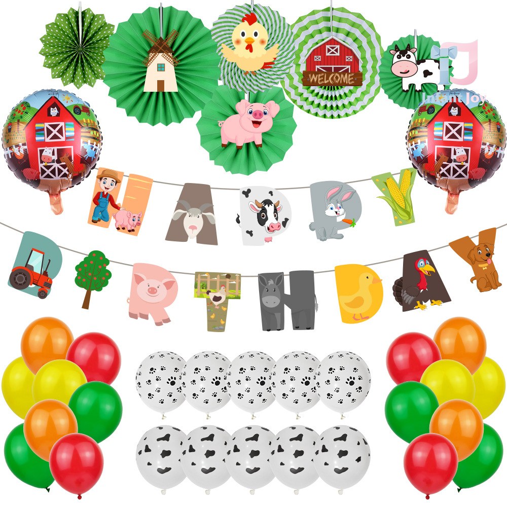 34-piece mega balloons, paper fans and hangings set Ultimate Farm Adventure