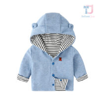 Reversible cotton vest with hood and embroidery Blue Cub