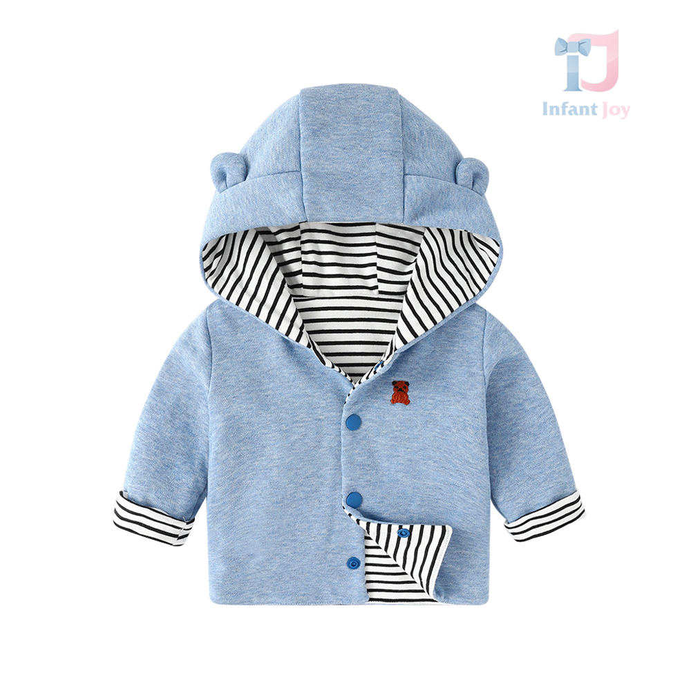 Reversible cotton vest with hood and embroidery Blue Cub