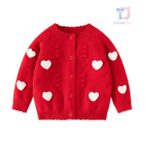 Premium knitted cardigan decorated with 3d hearts Heart Babe Red