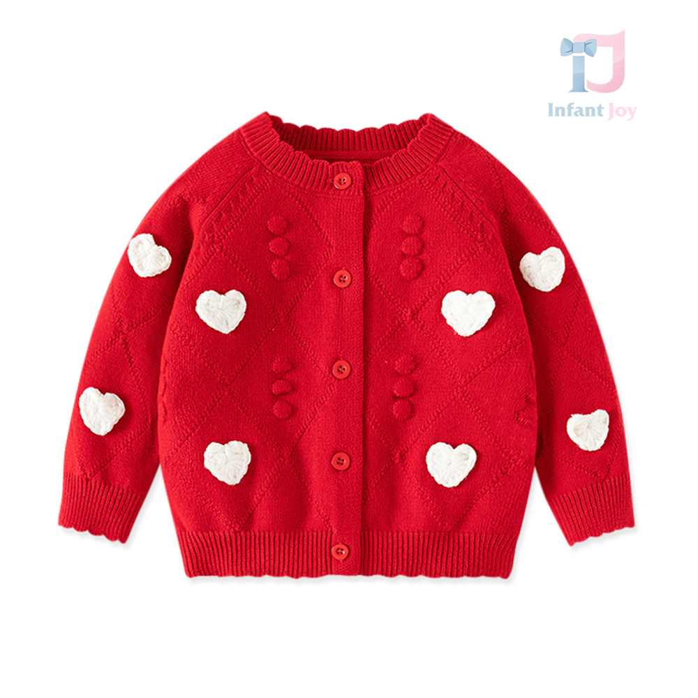 Premium knitted cardigan decorated with 3d hearts Heart Babe Red