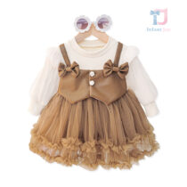 Dress with attached faux leather top, puff sleeve and rich tutu skirt with ruffles Angel Tulle