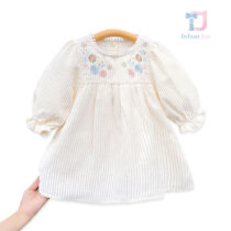 Denim dress with puff sleeve and embroidery Floral Muse