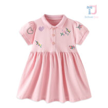 Sukienka z krótkim rękawem, klasycznym kołnierzykiem i zapięciem na guziki Pink Polo Joy
