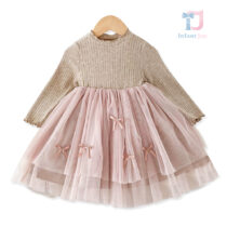 Modern dress with ribbed top and full tulle skirt with bows Sugar Ribbon