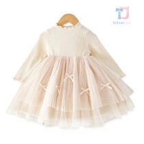 Modern dress with ribbed bodice and voluminous tutu skirt with bows Sugar Ribbon Ecru