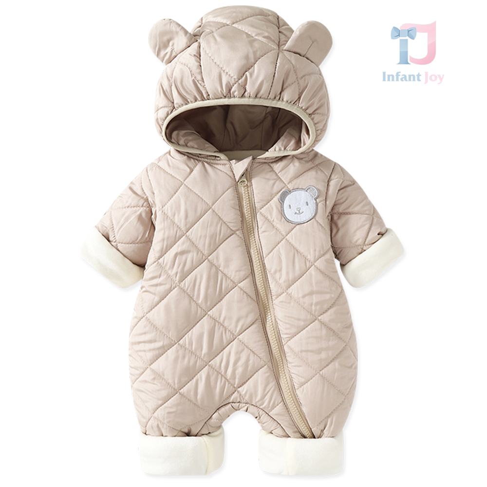 Quilted and waterproof snowsuit with hood, 3d ears and asymmetric fastening Polar Bear
