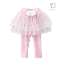 Leggings with tutu skirt, decorated with multiple chrome stars and a 3D element Angel Star Pink