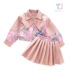 2-piece faux leather jacket and pleated skirt set with floral motif Floral Vogue