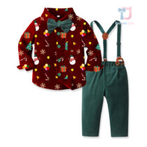 4-piece formal set of christmas-pattern shirt, bow tie, trousers and suspenders Festive Icon