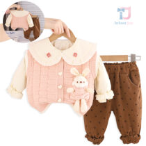 4-piece vest, shirt with peter pan collar, denim trousers and bunny toy set Belle Lapin