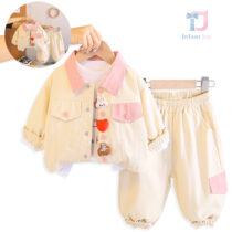 3-piece jacket with classic collar, 3d elements, blouse and trousers set Mini Kitty Vanilla