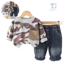 3-piece blouse/sweatshirt with camouflage pattern, denim trousers and chain Camo Boy