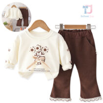 2-piece blouse/sweatshirt with 3d elements and denim trousers Caramel Flowers