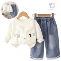 2-piece blouse/sweatshirt with 3d elements, embroidery and denim trousers Cute Bunny Vanilla