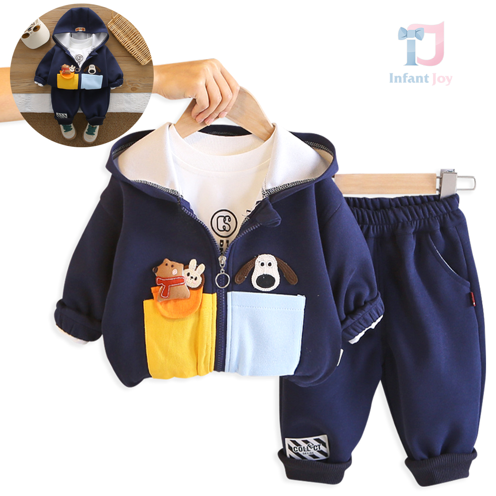 3-piece sports set of sweatshirt with 3d elements, printed long-sleeve top and trousers Doggo Friends