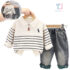 2-piece blouse with classic collar, zipper, embroidery and denim trousers Elegant Polo