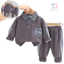 2-piece sweatshirt top and trousers set with multiple denim elements Happy Kids Grey