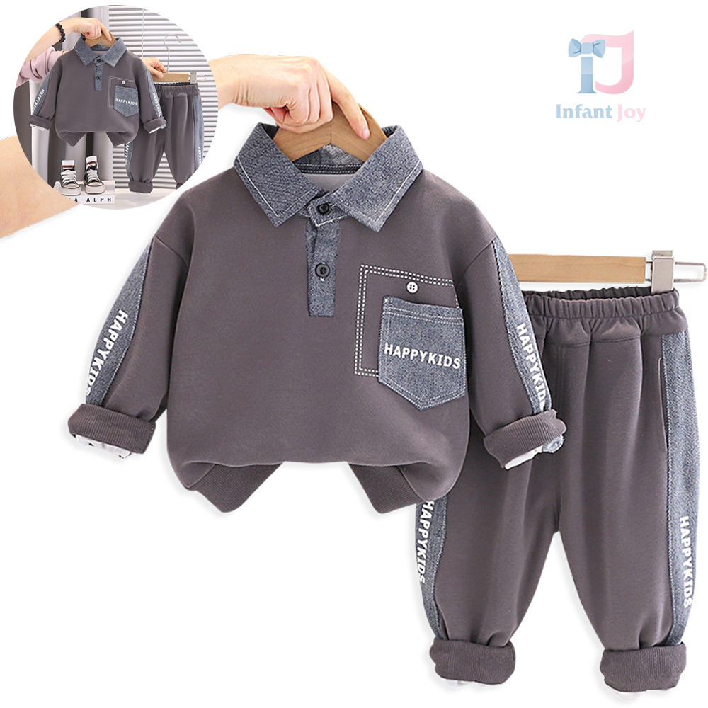 2-piece sweatshirt top and trousers set with multiple denim elements Happy Kids Grey
