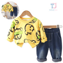 2-piece sweatshirt top with prints and denim trousers Leonardo
