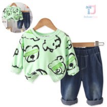 2-piece printed sweatshirt and denim trousers set Leonardo Green