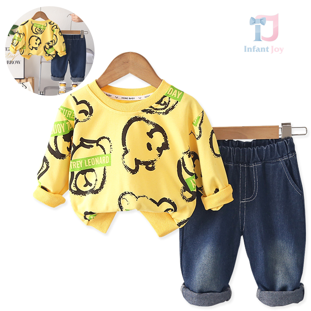 2-piece sweatshirt top with prints and denim trousers Leonardo