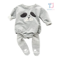 2-piece bodysuit and footed pants set with plush applique Lil Pup Grey