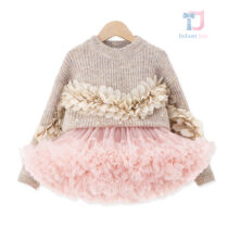 2-piece premium sweater with 3d elements and pearls and tutu skirt set Pearl Rose Light