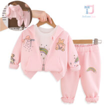 3-piece sports set with hooded sweatshirt, printed top and trousers Rainbow Shine Pink