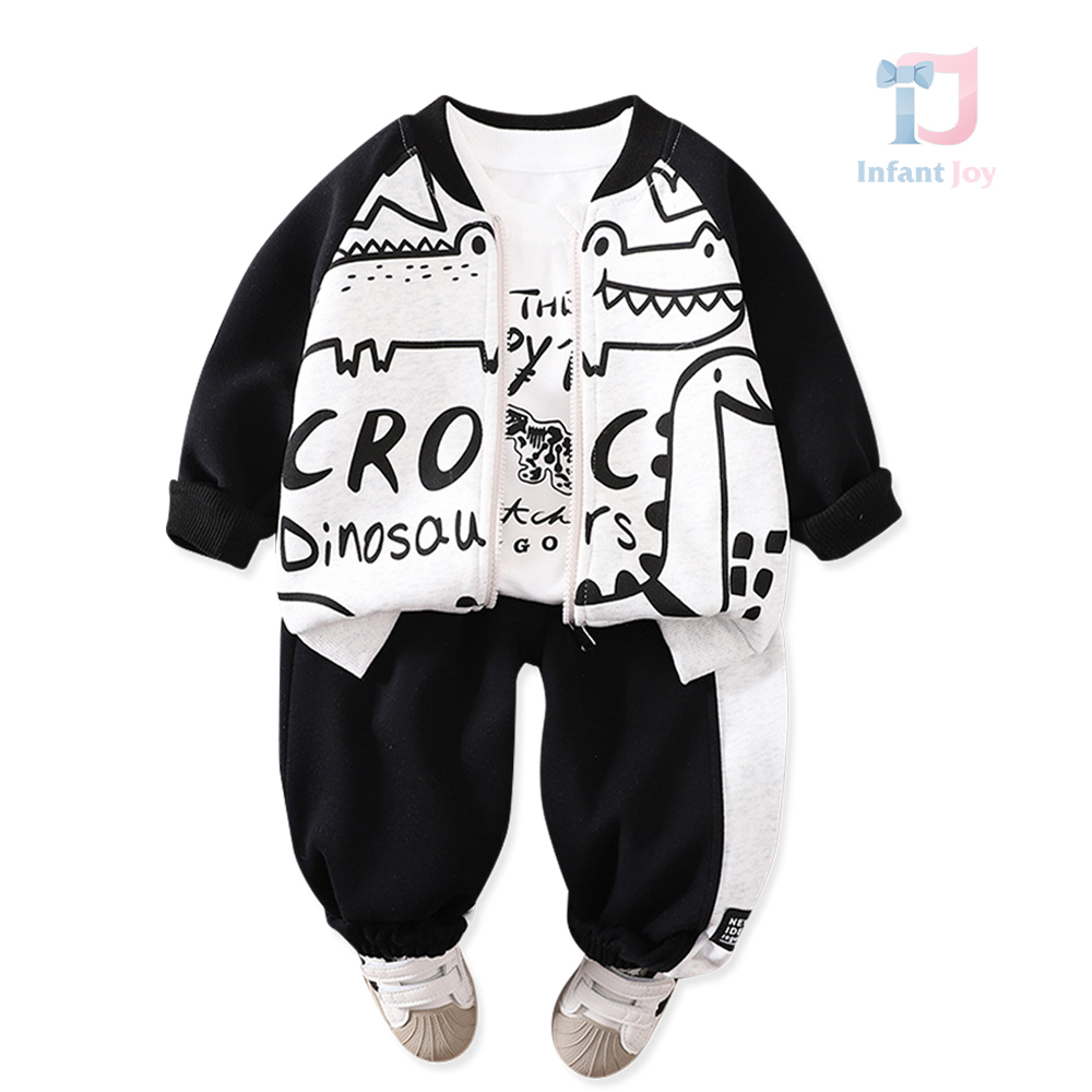 3-piece sports set of bomber, printed t-shirt and trousers Mini Rex Black