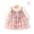 Dress with attached eco leather top, puff sleeves and rich tulle tutu skirt with ruffles Angel Tulle Pink