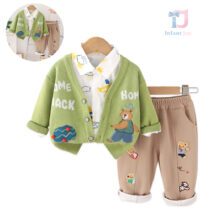 3 részes, sportosan elegáns szett kötött kardigánnal és 3D részletekkel Animal Adventure Green