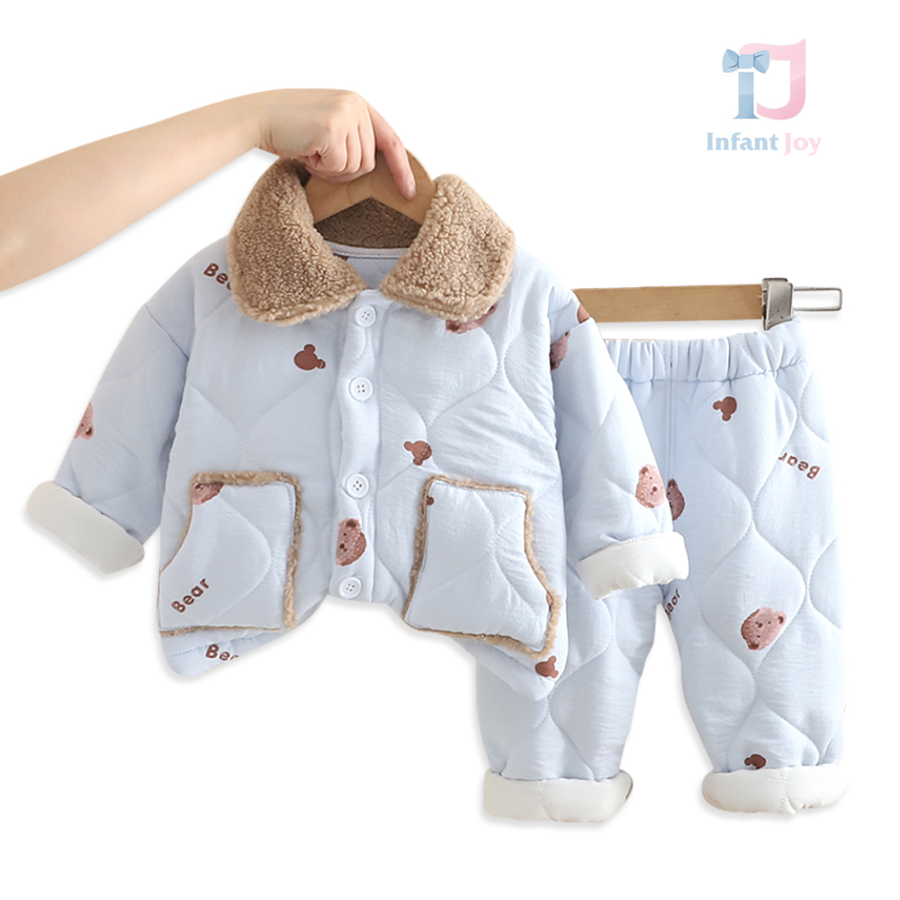 2-piece quilted set with down filling, plush collar and prints Quilted Bear Hug SkyBlue