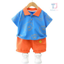2-piece piqué and denim set with classic collar Bear Shadow Blue