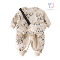 3-piece sports set with printed sweatshirt, trousers and crossbody bag Bear Star Beige