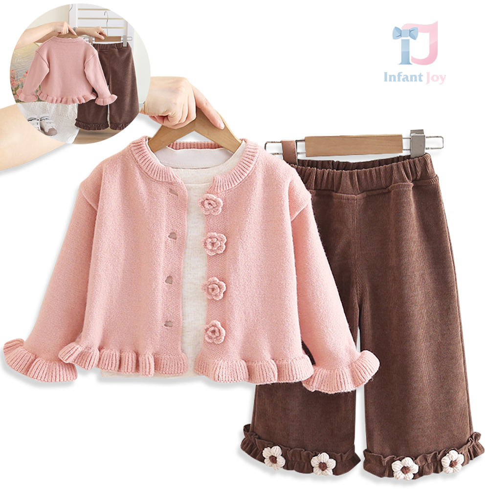 3-piece vest with ruffles, blouse and trousers with 3d elements Beautiful Flowers