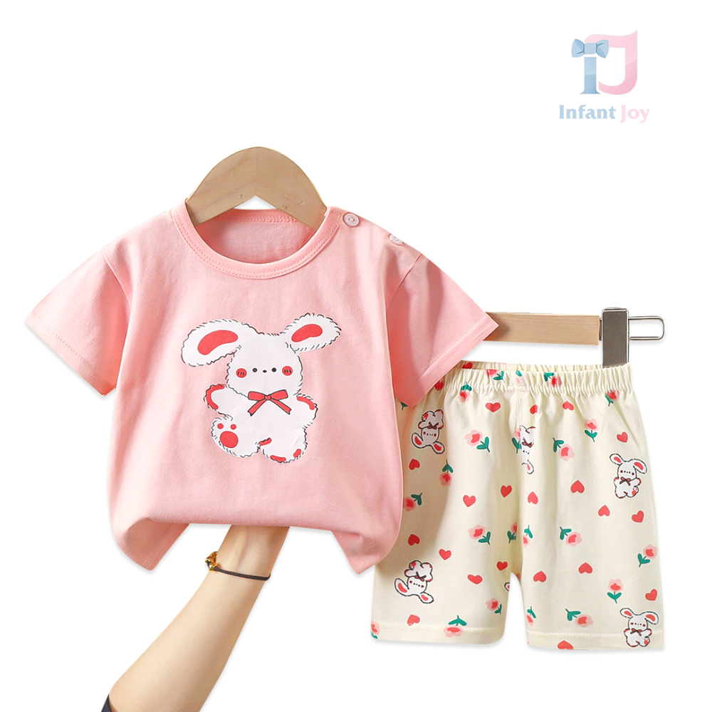 2-piece cotton set with buttons Bunny Hearts