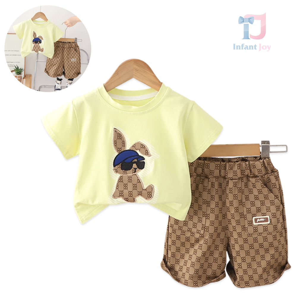 2-piece t-shirt with modern applique and melange shorts set Bunny Swag Lime