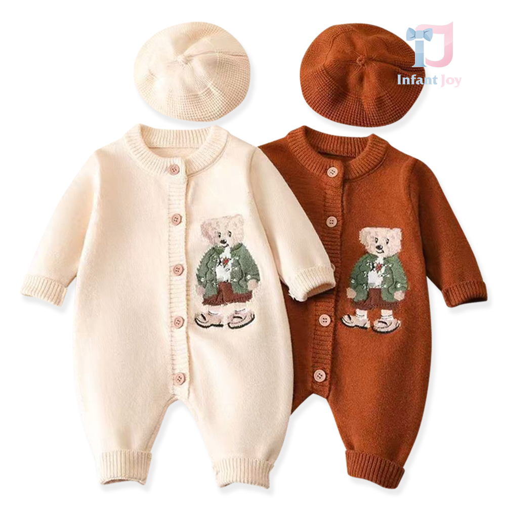 2-piece premium knit set with embroidered romper and hat Business Bear