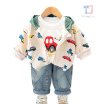 3-piece jacket/bomber with hood, t-shirt and denim trousers set Car Parade