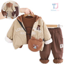 4-piece padded sporty set of hooded jacket with embroidery, sweatshirt, trousers and shoulder bag Choco Bear