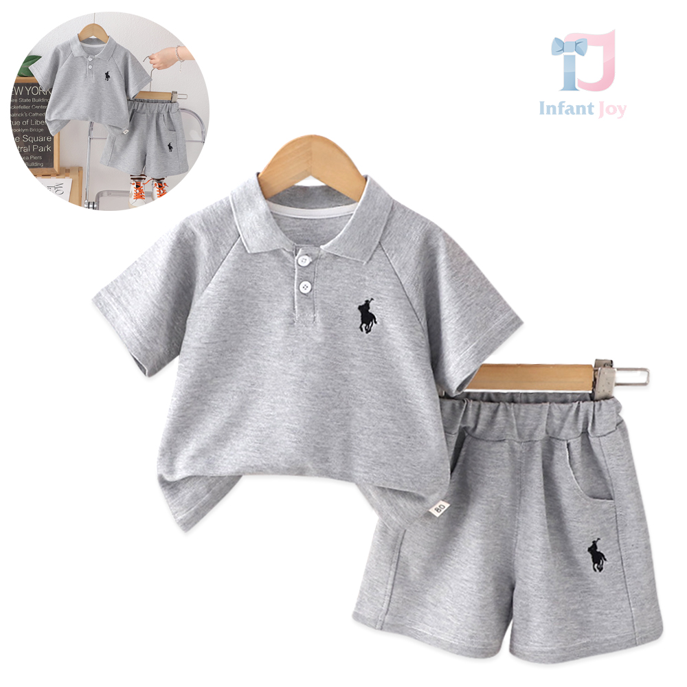 2-piece t-shirt with classic collar and shorts with embroidery Classic Polo Grey