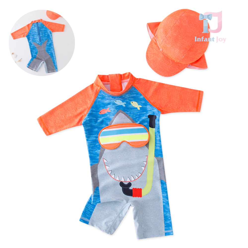 2-piece one-piece swimsuit and hat set Cool Beach Shark