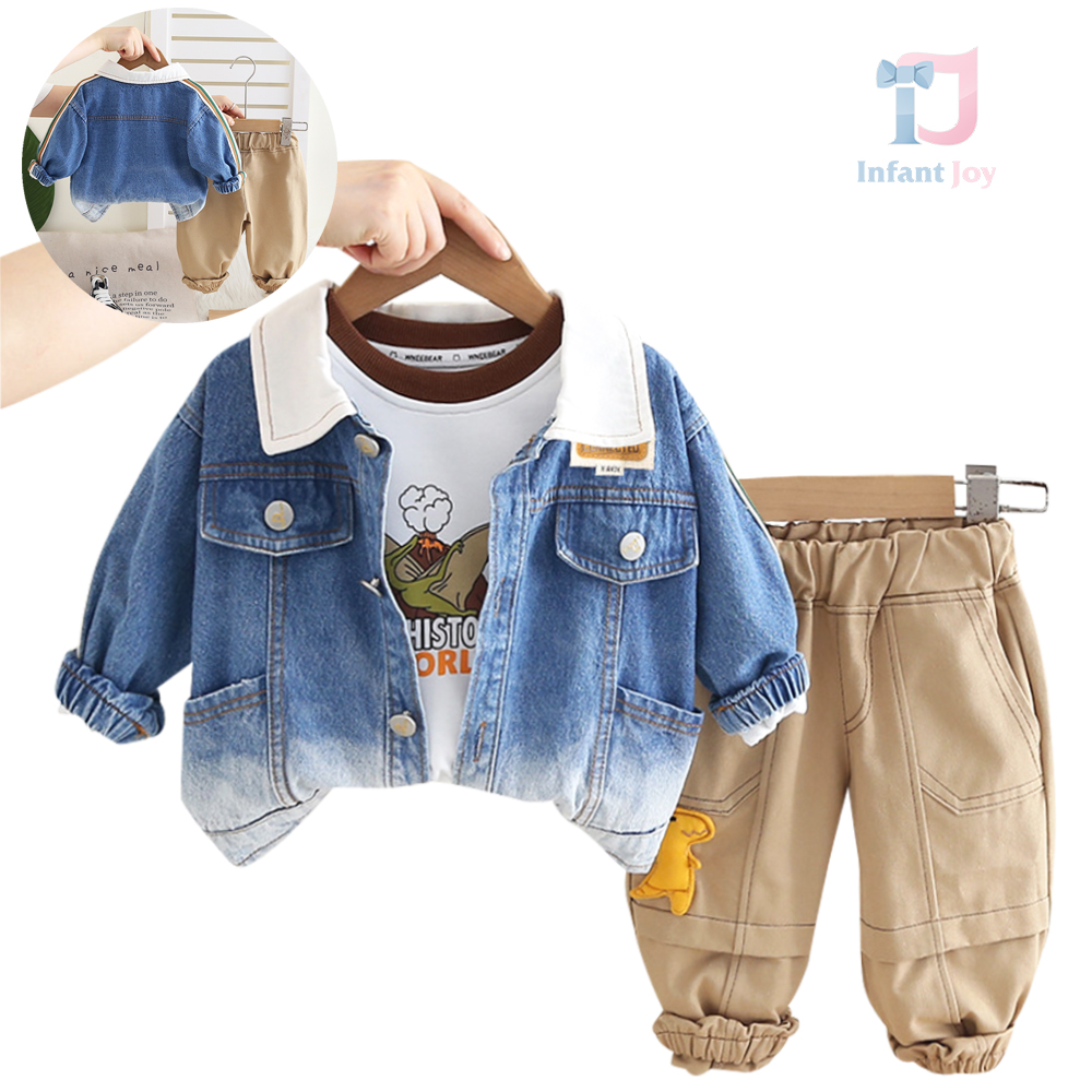 3-piece denim bomber, blouse and trousers set with 3d element Cool Volcano