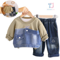2-piece blouse/sweatshirt with attached denim elements and denim trousers Denim Clash