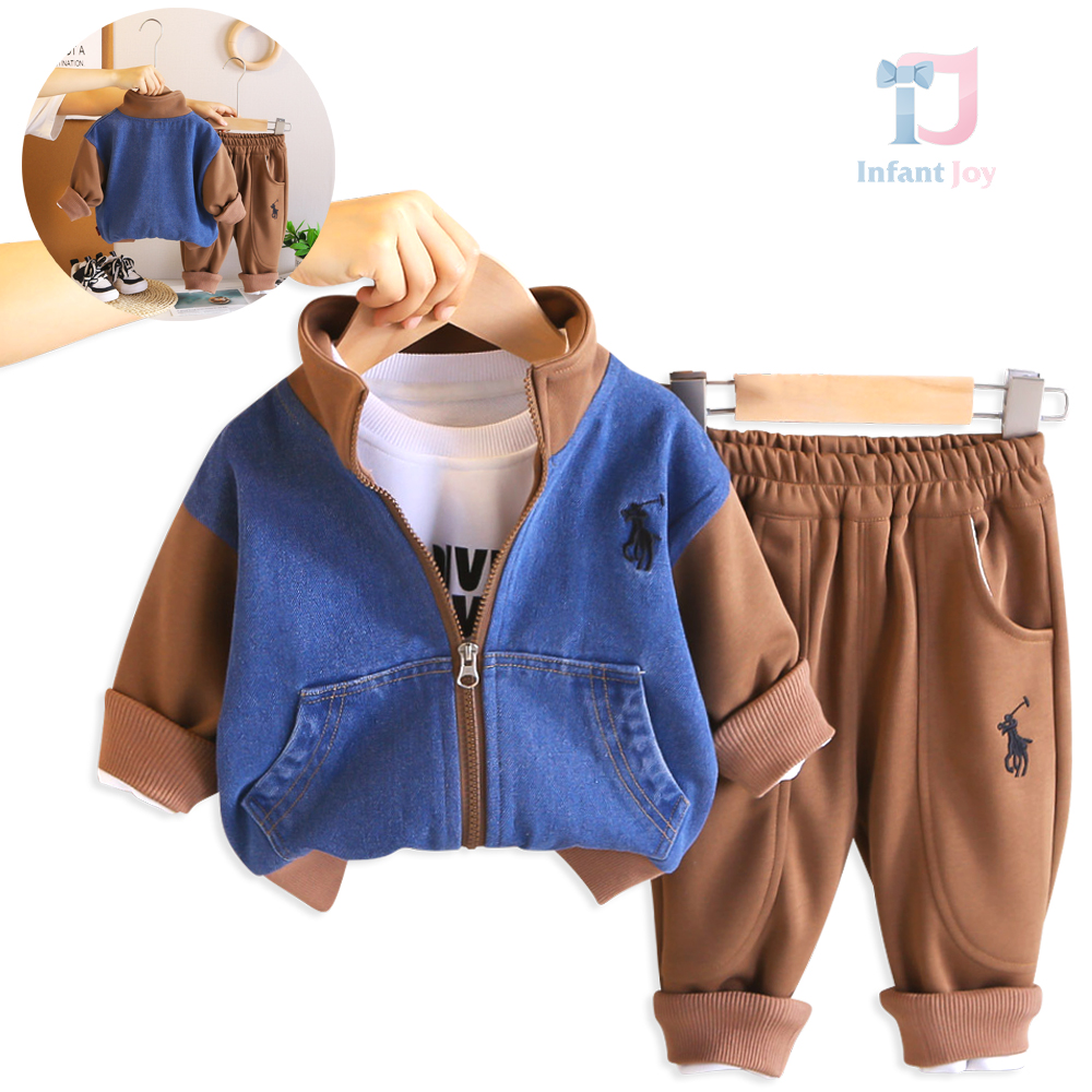 3-piece sports set of sweatshirt with high collar and denim, blouse and trousers with embroidery Denim Voyage